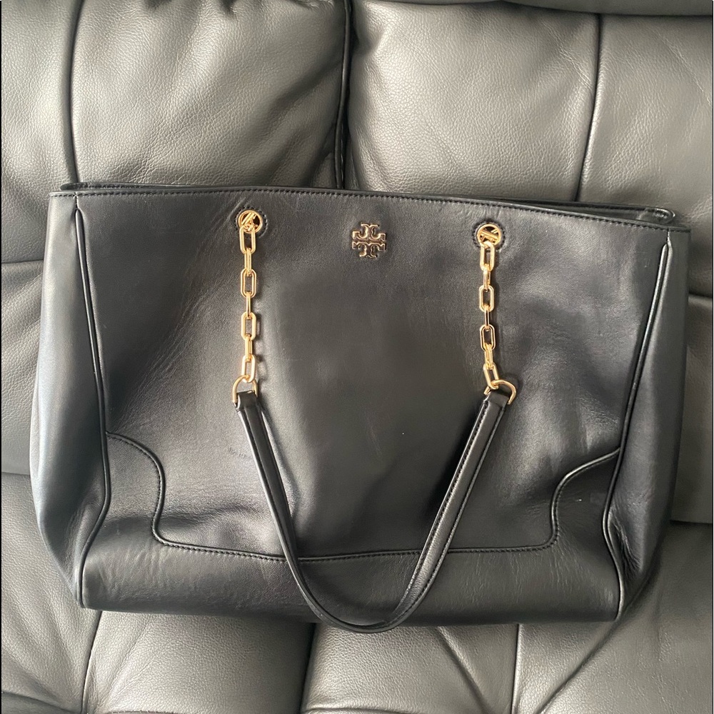 Tory Burch black leather tote